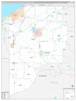 Michigan City-La Porte Metro Area Classic style ZIP Code wall map