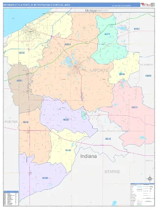 Michigan City-La Porte Metro Area ColorCast style ZIP Code wall map
