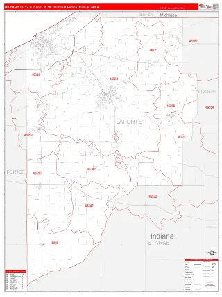 Michigan City-La Porte Metro Area RedLine style ZIP Code wall map