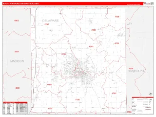 Muncie Metro Area RedLine style ZIP Code wall map