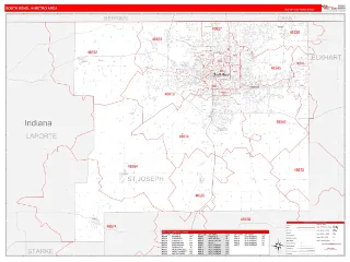 South Bend Metro Area RedLine style ZIP Code wall map