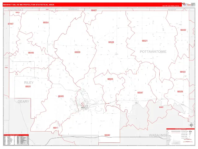Manhattan Metro Area ZIP Code Wall Map, RedLine style