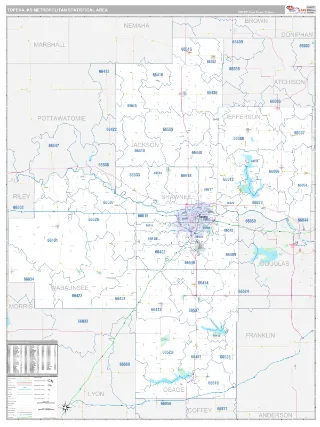 Topeka Metro Area Classic style ZIP Code wall map