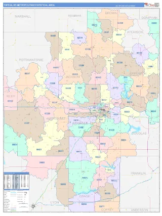 Topeka Metro Area ColorCast style ZIP Code wall map