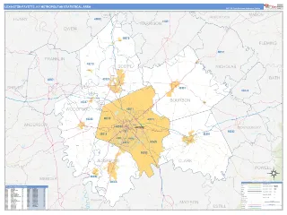 Lexington-Fayette Metro Area Business Reference style ZIP Code wall map