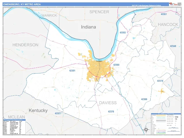 Owensboro Metro Area ZIP Code Wall Map, Business Reference style