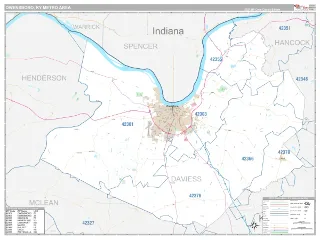 Owensboro Metro Area Classic style ZIP Code wall map