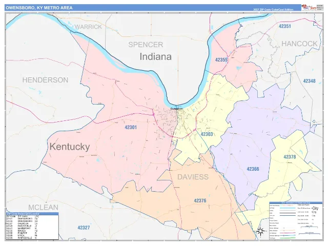Owensboro Metro Area ZIP Code Wall Map, ColorCast style