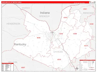 Owensboro Metro Area RedLine style ZIP Code wall map