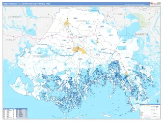 Houma-Thibodaux Metro Area Business Reference style ZIP Code wall map