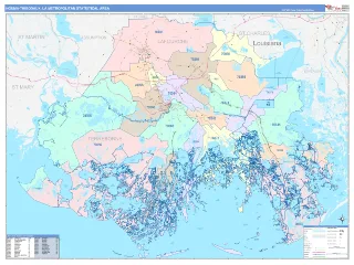 Houma-Thibodaux Metro Area ColorCast style ZIP Code wall map