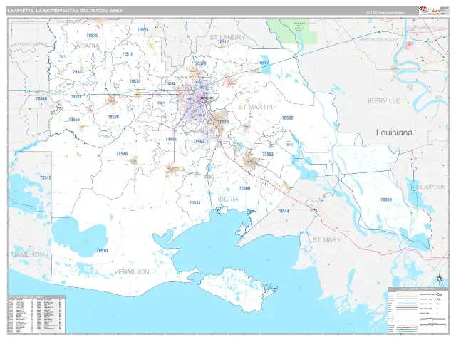 Lafayette Metro Area ZIP Code Wall Map, Classic style