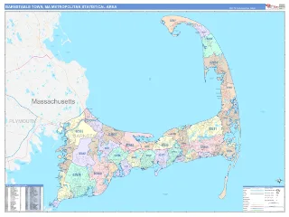 Barnstable Town Metro Area ColorCast style ZIP Code wall map