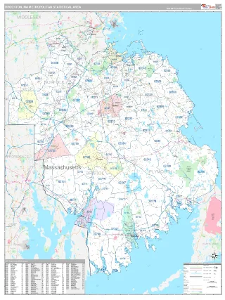 Brockton Metro Area Classic style ZIP Code wall map
