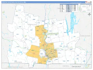 Springfield Metro Area Business Reference style ZIP Code wall map