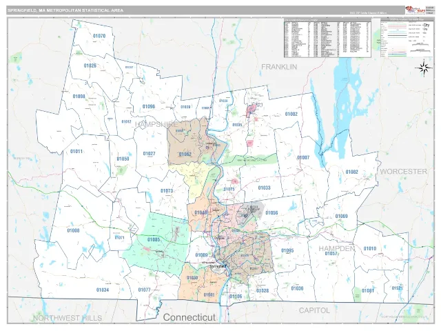 Springfield Metro Area ZIP Code Wall Map, Classic style