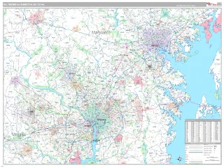 Baltimore-Washington Metro Area Classic style ZIP Code wall map