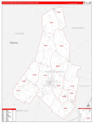 Lewiston-Auburn Metro Area RedLine style ZIP Code wall map