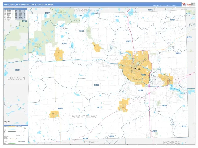 Ann Arbor Metro Area ZIP Code Wall Map, Business Reference style