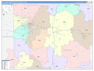 Battle Creek Metro Area ColorCast style ZIP Code wall map