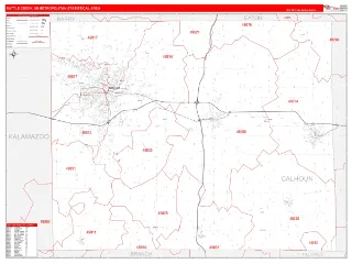 Battle Creek Metro Area RedLine style ZIP Code wall map