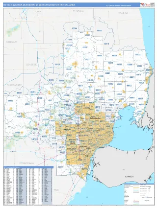 Detroit-Warren-Dearborn Metro Area Business Reference style ZIP Code wall map