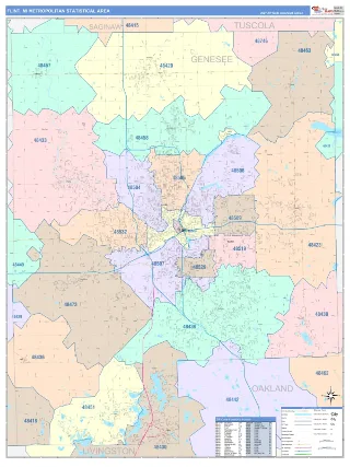 Flint Metro Area ColorCast style ZIP Code wall map
