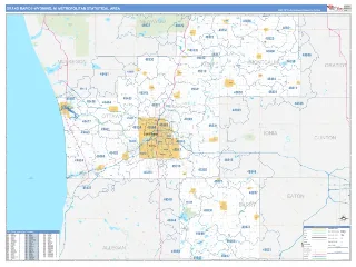 Grand Rapids-Wyoming Metro Area Business Reference style ZIP Code wall map