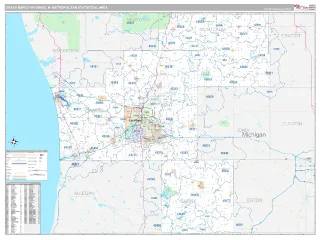 Grand Rapids-Wyoming Metro Area Classic style ZIP Code wall map
