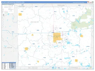 Jackson Metro Area Business Reference style ZIP Code wall map