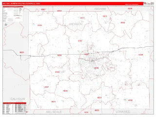 Jackson Metro Area RedLine style ZIP Code wall map