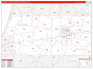 Kalamazoo-Portage Metro Area RedLine style ZIP Code wall map