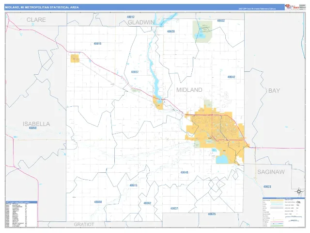 Midland Metro Area ZIP Code Wall Map, Business Reference style