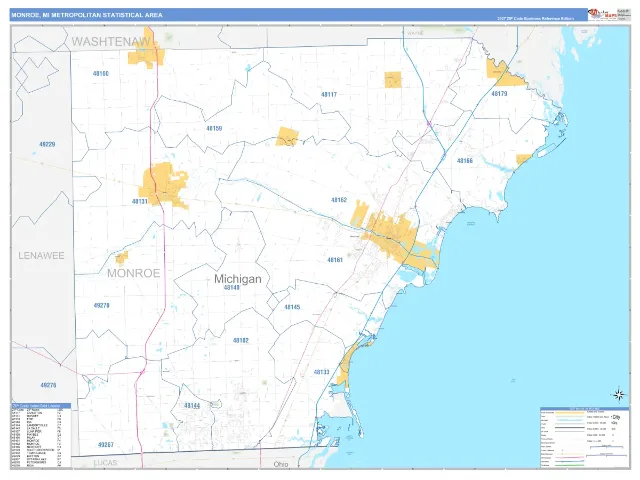 Monroe Metro Area ZIP Code Wall Map, Business Reference style