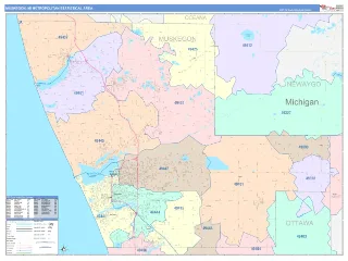 Muskegon Metro Area ColorCast style ZIP Code wall map