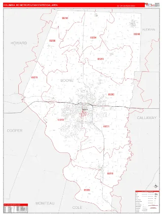 Columbia Metro Area RedLine style ZIP Code wall map