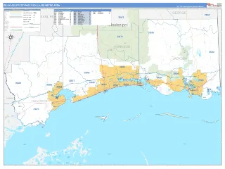 Gulfport-Biloxi-Pascagoula Metro Area Business Reference style ZIP Code wall map