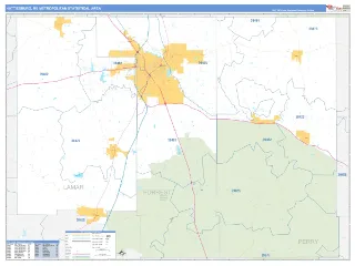 Hattiesburg Metro Area Business Reference style ZIP Code wall map