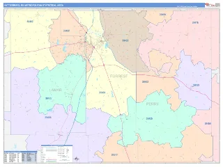 Hattiesburg Metro Area ColorCast style ZIP Code wall map