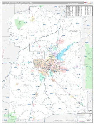 Jackson Metro Area Classic style ZIP Code wall map