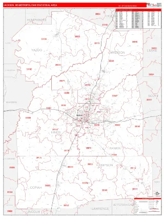 Jackson Metro Area RedLine style ZIP Code wall map