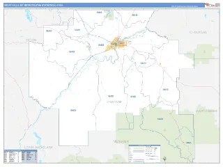 Great Falls Metro Area Business Reference style ZIP Code wall map