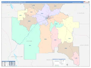Great Falls Metro Area ColorCast style ZIP Code wall map
