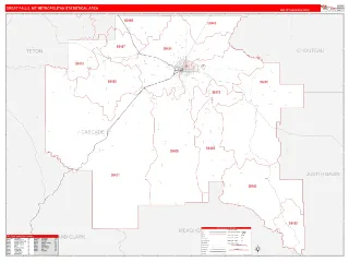 Great Falls Metro Area RedLine style ZIP Code wall map