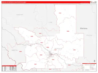 Missoula Metro Area RedLine style ZIP Code wall map