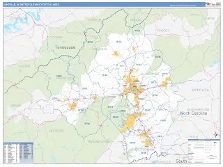 Asheville Metro Area Business Reference style ZIP Code wall map
