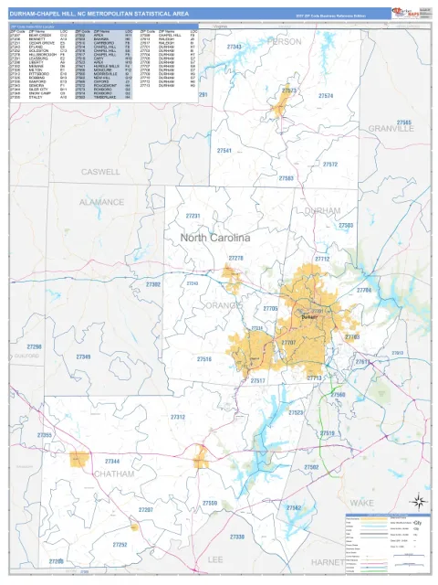 Durham-Chapel Hill metro area map