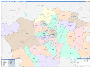 Fayetteville Metro Area ColorCast style ZIP Code wall map