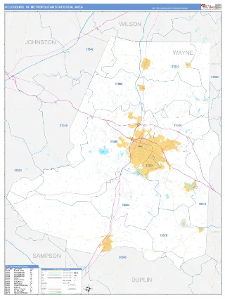 Goldsboro Metro Area Business Reference style ZIP Code wall map