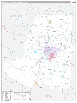 Goldsboro Metro Area Classic style ZIP Code wall map